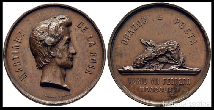 Medallas históricas: Medalla ISABEL II (1833-1843) Martinez De La Rosa Poeta Muerte 1862 Muy Rara - Foto 3 - 186136293