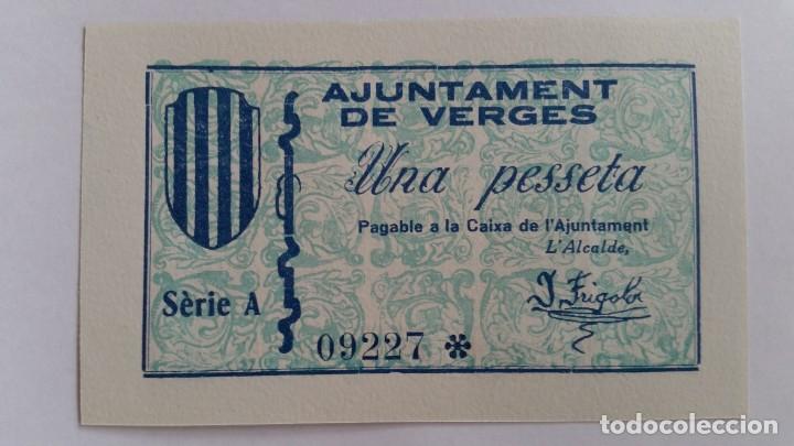 M&eacute;dailles historiques: BILLETE LOCAL 1 PESETAS ( SERIE A ) Ayuntamiento de Verges SC UNC ( T115 )