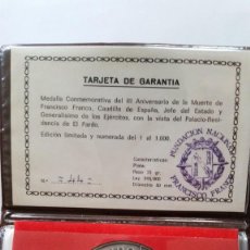 Medallas históricas: MEDALLA- 3º ANIVERSARIO MUERTE DE FRANCO 1978 PLATA 75 GR. LIMITADA A 1000 PIEZAS SC UNC ( X023 ). Lote 217022181