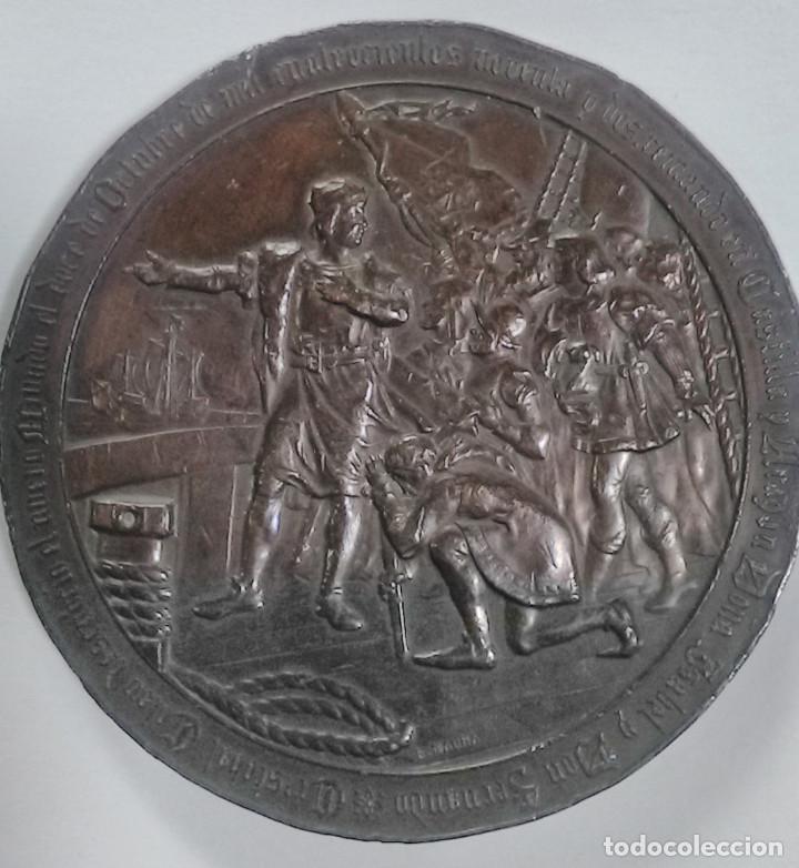 Medallas hist&oacute;ricas: Medalla bronce Cuarto Centenario descubrimiento Am&eacute;rica Cristobal Col&oacute;n. B. Maura. 7cms