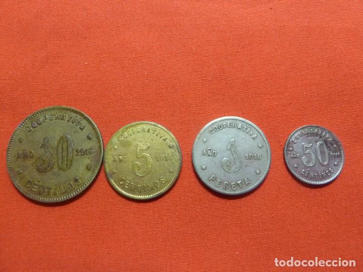 Medalhas hist&oacute;ricas: 4 FICHAS MONTEPIO DE EMPLEADOS DE TRANVIAS DE BARCELONA 1916