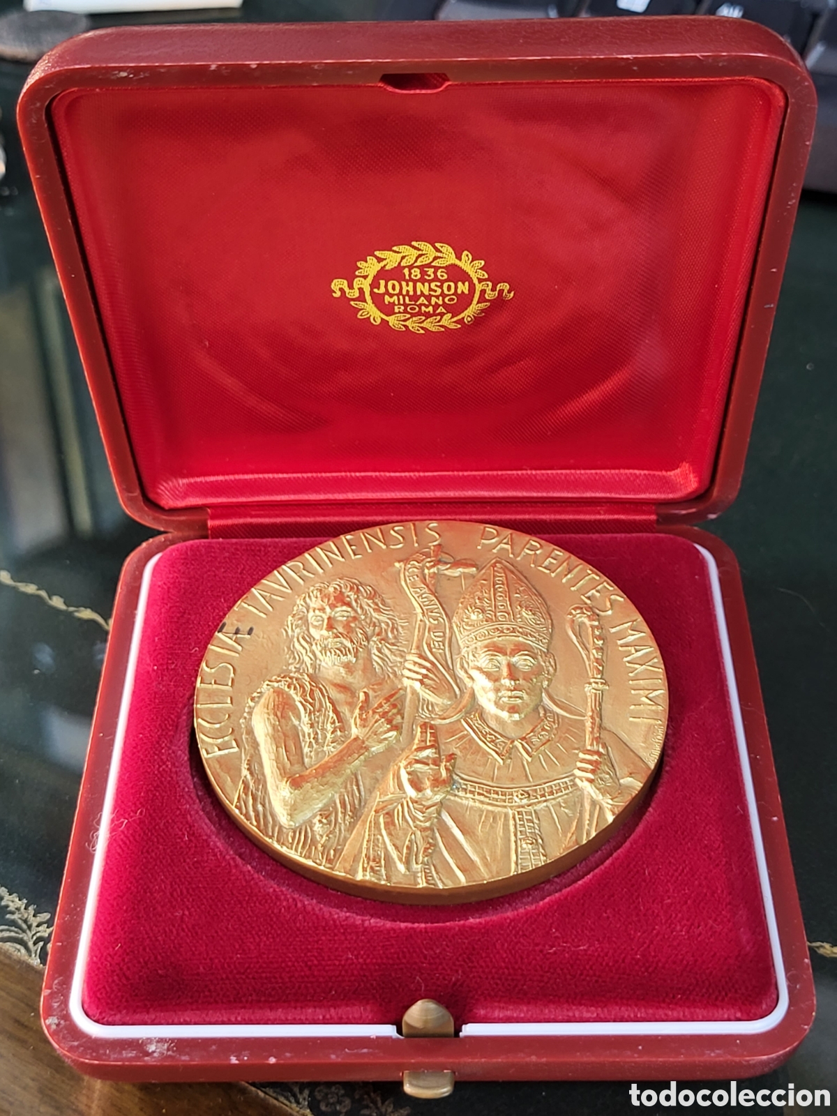 M&eacute;dailles historiques: GRAN MEDALLON BRONCE DORADO . CARDENAL SALDARINI. CON ESTUCHE ORIGINAL