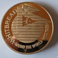 Medallas históricas: 1989 WHITBREAD REGATA VUELTA AL MUNDO - MEDALLA DE PLATA DORADA EN ORO FINO EN CARPETA - INGLATERRA