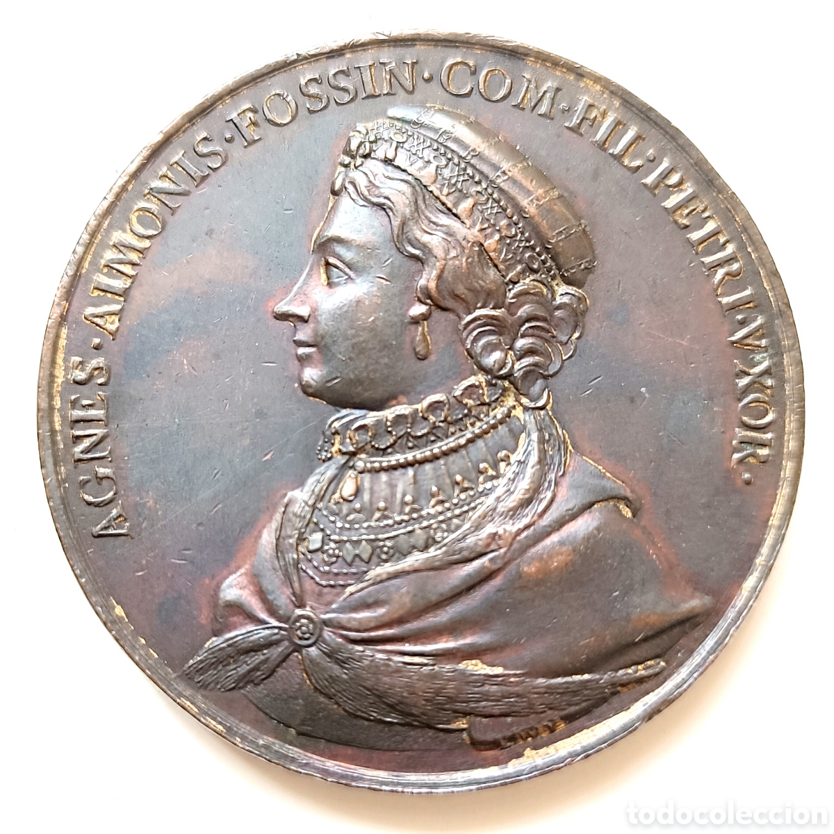 Medalhas hist&oacute;ricas: Casa Saboya, Rara Medalla de bronce de 1865 AGNES&bull;AIMONIS&bull;FOSSIN&bull;COM&bull;FIL&bull;PETRI&bull;VXOR, 52mm, 76gr