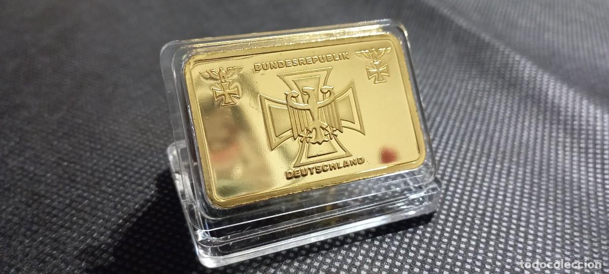 Medallas hist&oacute;ricas: LINGOTE CONMEMORATIVO BA&Ntilde;ADO EN ORO 24K. Deustche Bundesrepublik ALEMANIA - CRUZ AGUILA