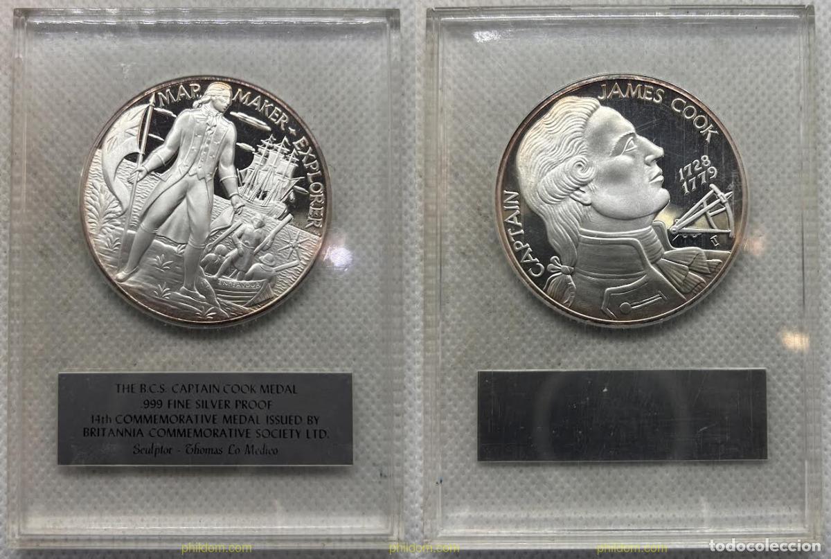 Medallas hist&oacute;ricas: BRITISH SILVER 45MM MEDALLA JAMES COOK CAPIT&Aacute;N 1969