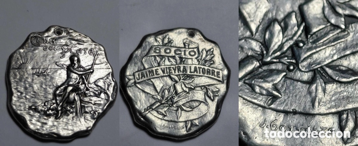 Medallas hist&oacute;ricas: Antigua Medalla de Socio Plata - Club del Plata - Grabador Gottuzzo - J. Vieyra Latorre
