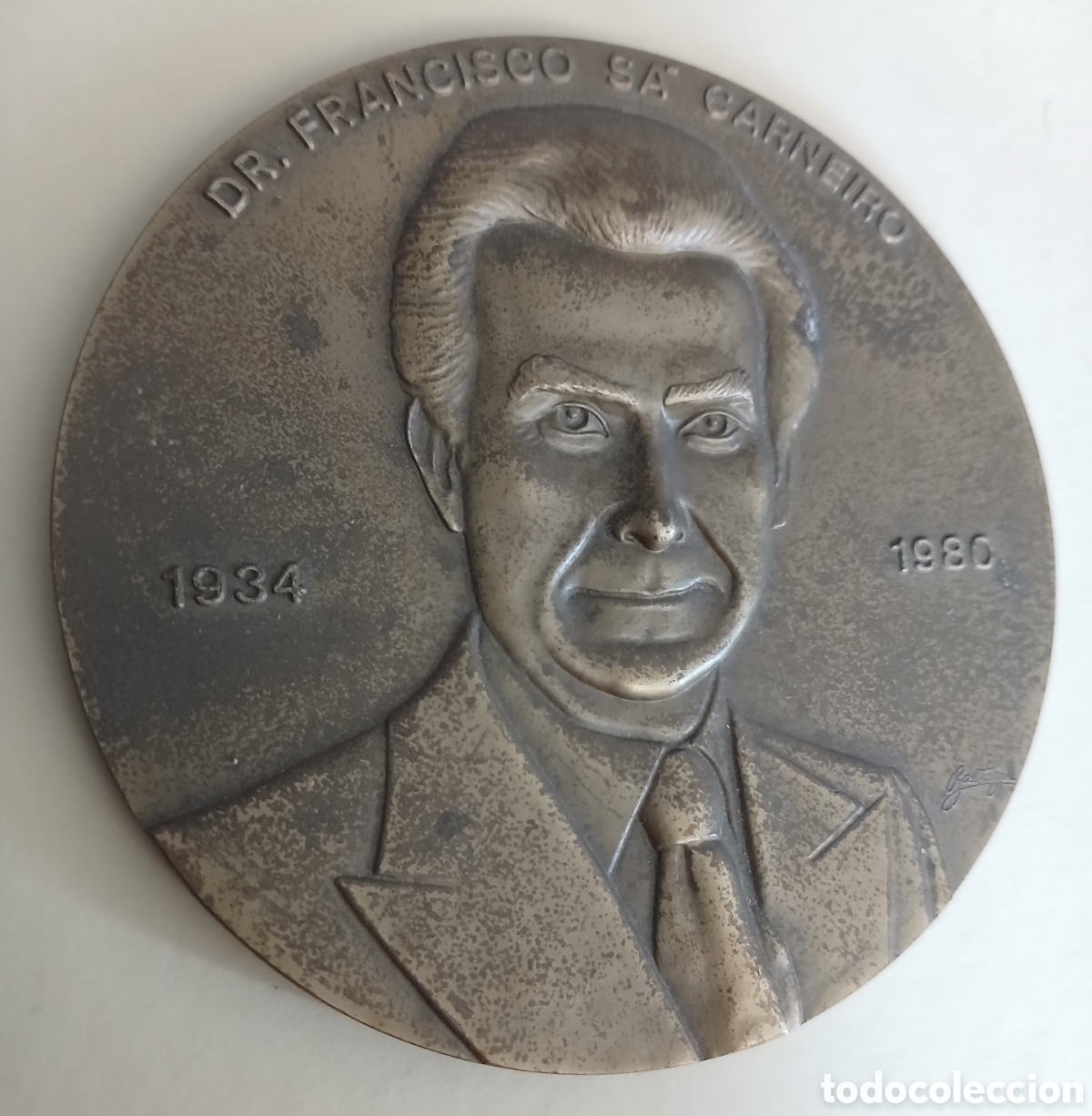 Medallas hist&oacute;ricas: Medalla Bronce Francisco S&aacute; Carneiro (1934-1980) Escultor Baltazar Manuel da Concei&ccedil;&atilde;o. 9cm 258 gr