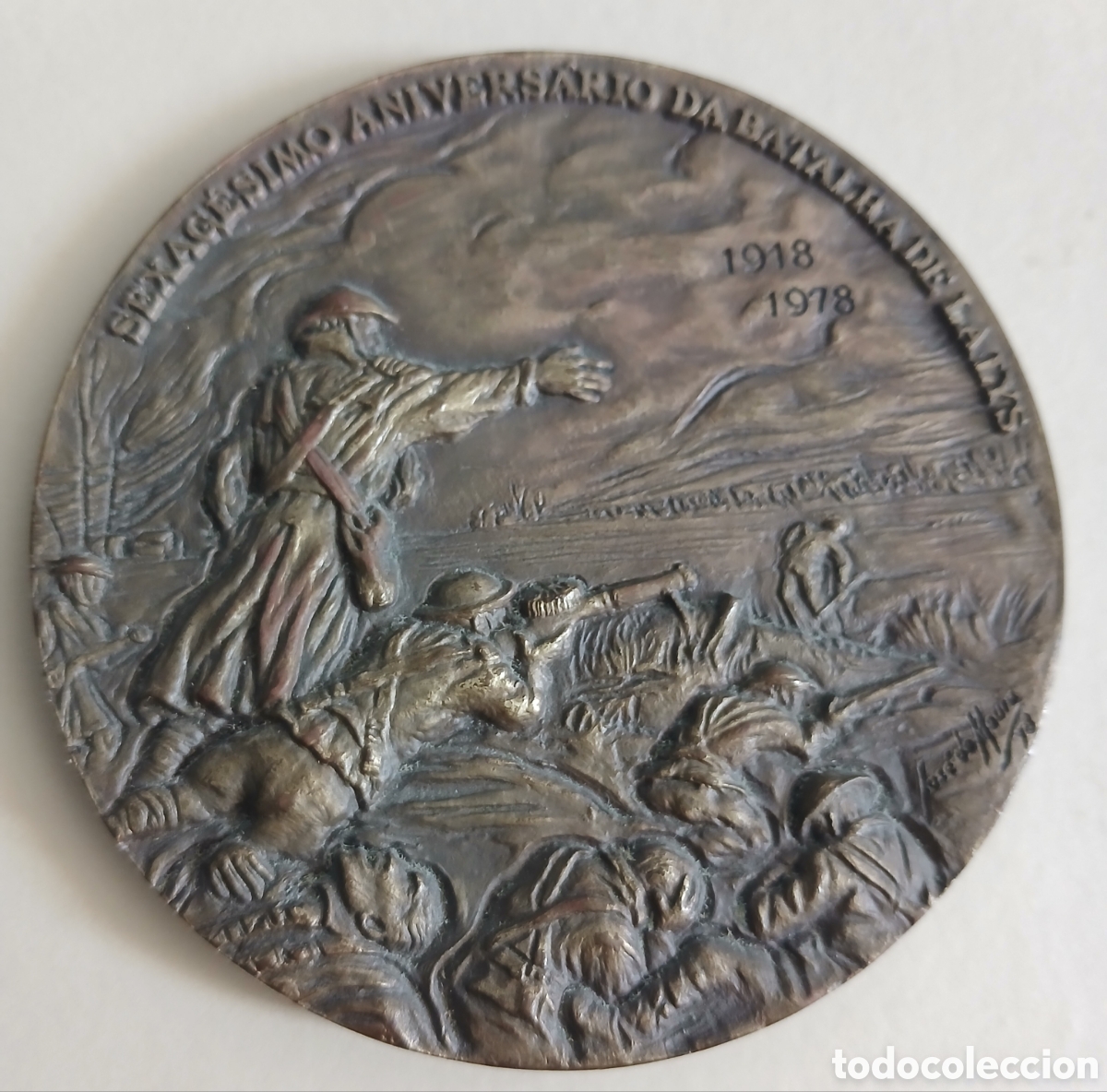 Medallas hist&oacute;ricas: Medalla Bronce XL (90mm) 60 Aniv. Batalla de La Lys (1918-1978) - Jos&eacute; de Moura - Numerada