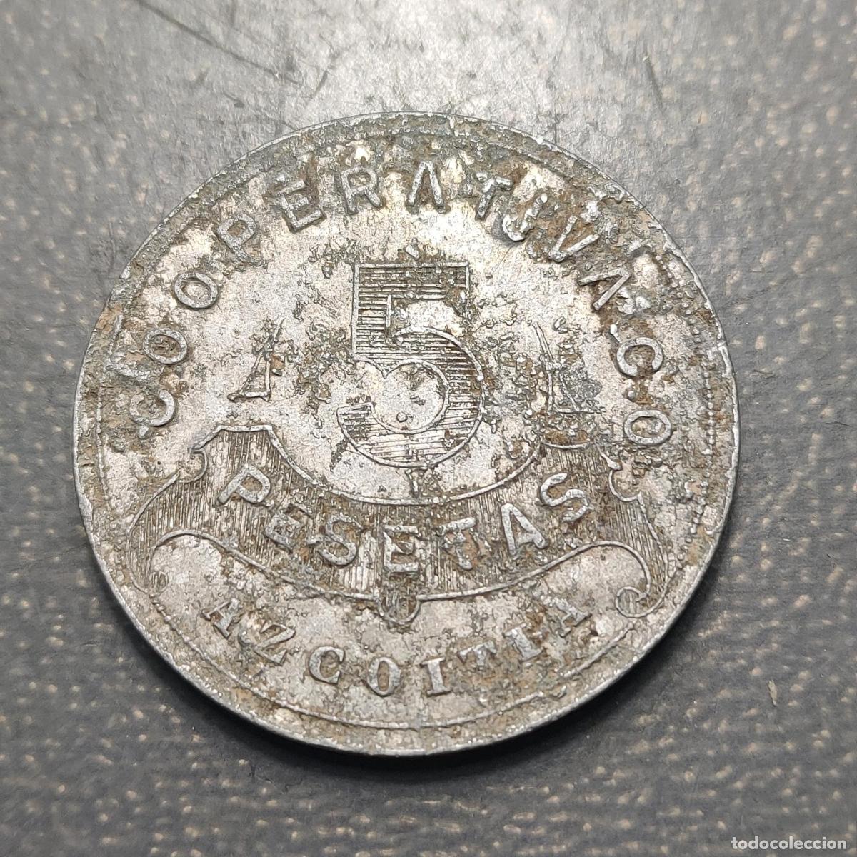 Medallas hist&oacute;ricas: ESPA&Ntilde;A FICHA COOPERATIVA AZCOITIA 5 PESETAS 1915