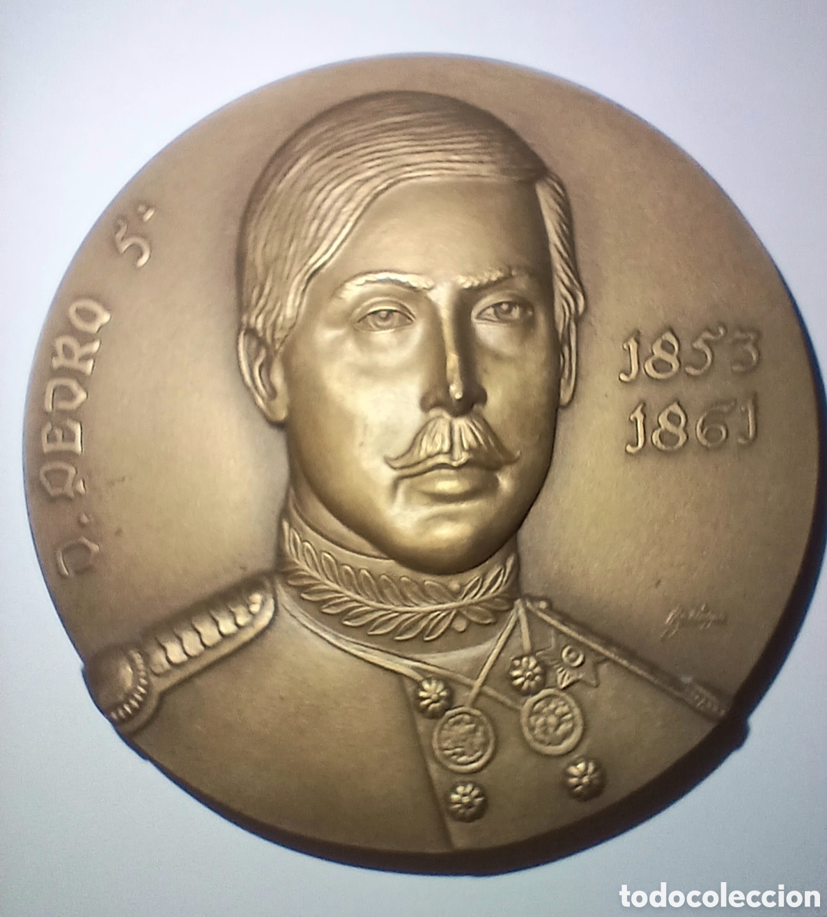 Medallas hist&oacute;ricas: Medalla numerada Bronce 227gr Portugal Pedro V Inauguraci&oacute;n do Caminho de Ferro - Baltazar - 80mm