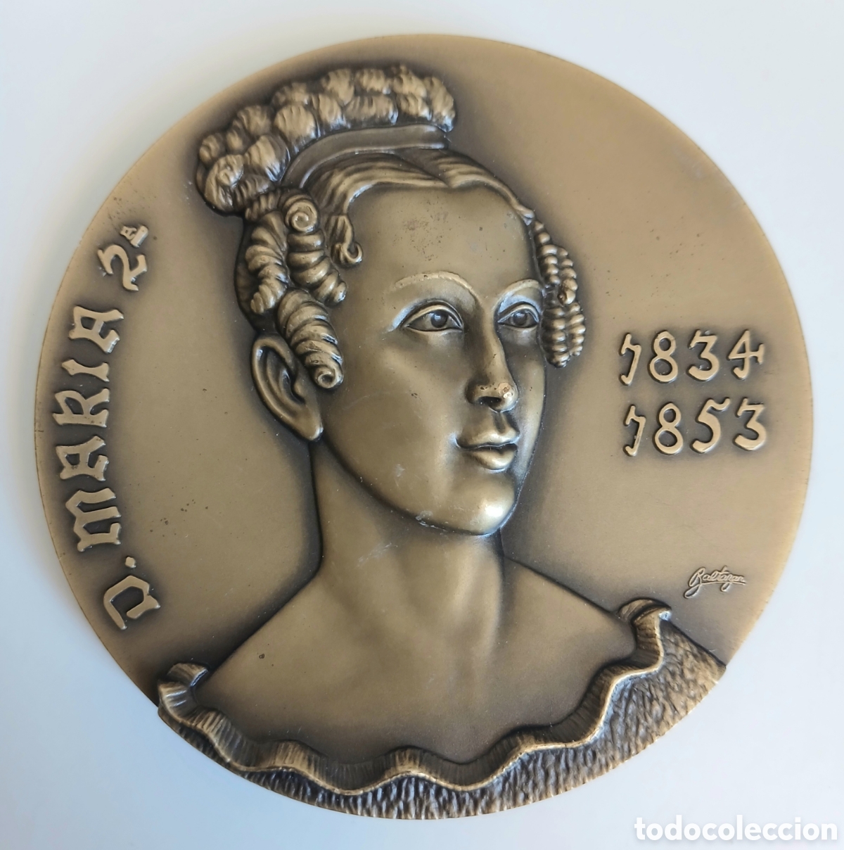 Medallas hist&oacute;ricas: Medalla 226gr. Bronce D. Maria II de Portugal - Fim da Escravatura (1834-1853) - Escultor Baltazar