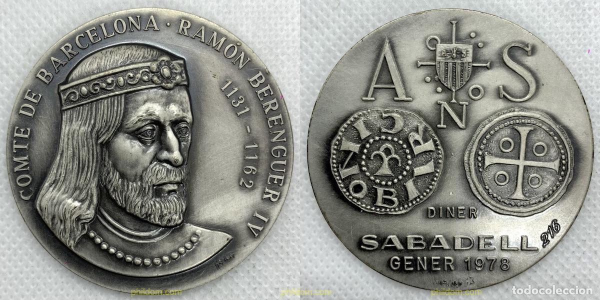 Medallas hist&oacute;ricas: MEDALLA COMTE DE BARCELONA. RAMON BERENGUER IV. ASOCIACION NUMISMATICA SABADELL. Diner 1978