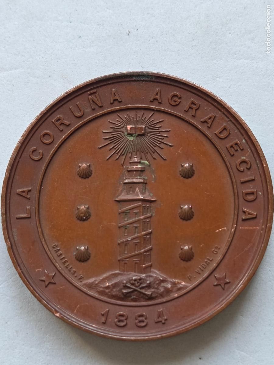 Medallas hist&oacute;ricas: MEDALLA COBRE 1884 - LA CORU&Ntilde;A AGRADECIDA - EUSEBIO DA GUARDA - GALICIA