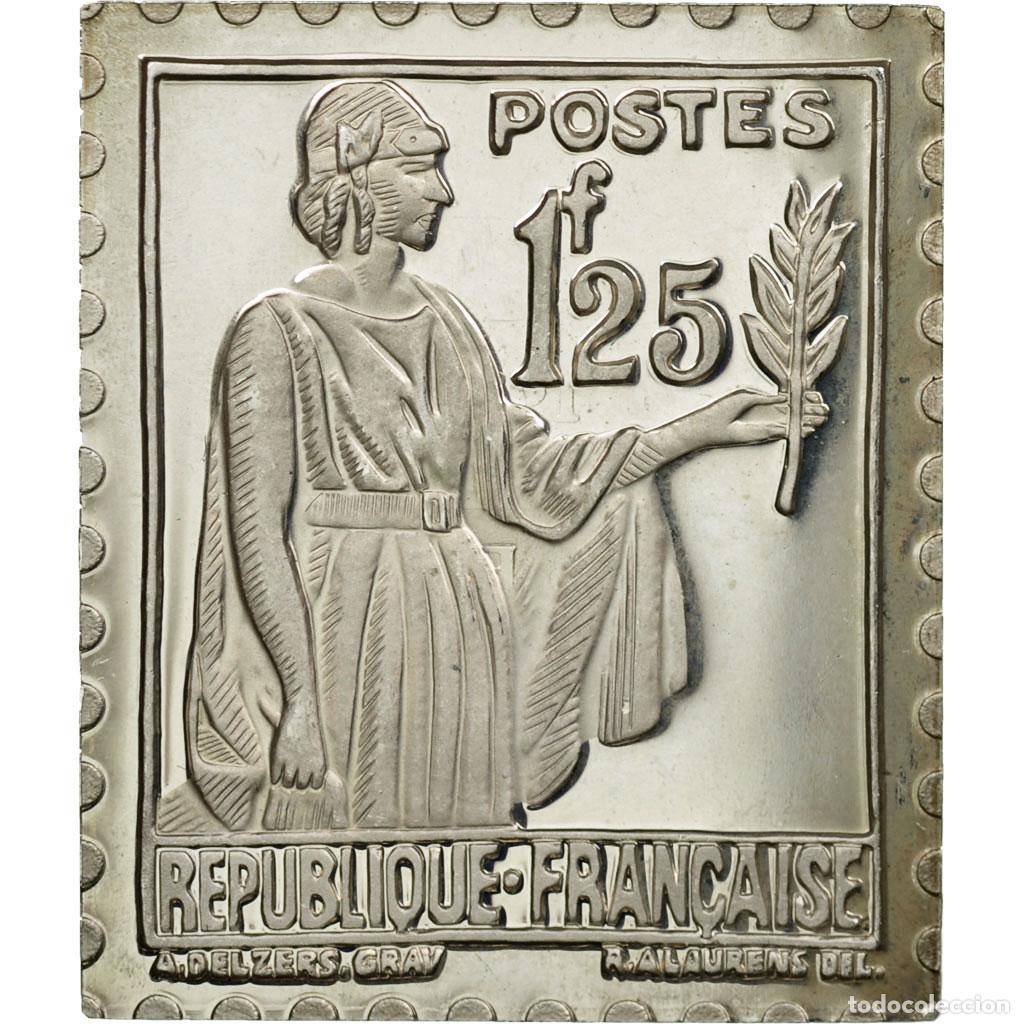 Medallas hist&oacute;ricas: [#557486] Francia, medalla, Timbre, Type Paix, 1.25 Franc, 1983, FDC, Plata