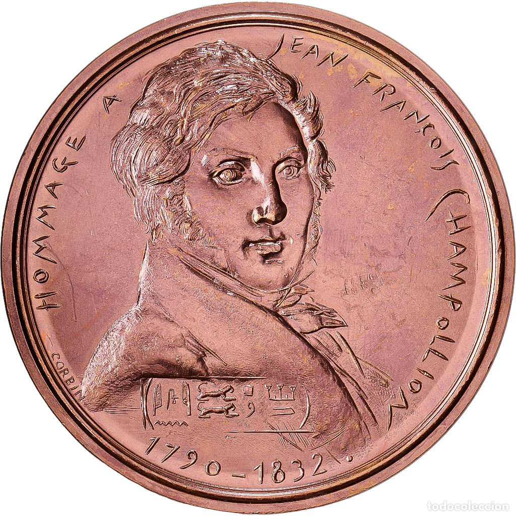 Medallas hist&oacute;ricas: [#1528980] Francia, medalla, Hommage &agrave; Jean Fran&ccedil;ois Champollion, 1974, Cobre, Corbin