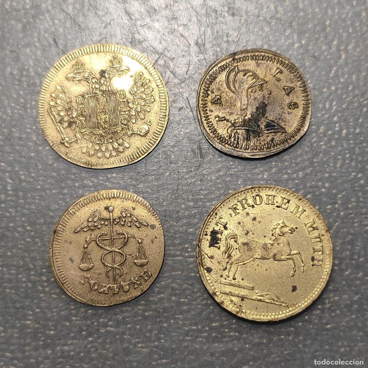 Medallas hist&oacute;ricas: ALEMANIA GERMANY AUSTRIA LOTE DE 4 FICHAS DE JUEGO SPIEL MARKE 18-22mm