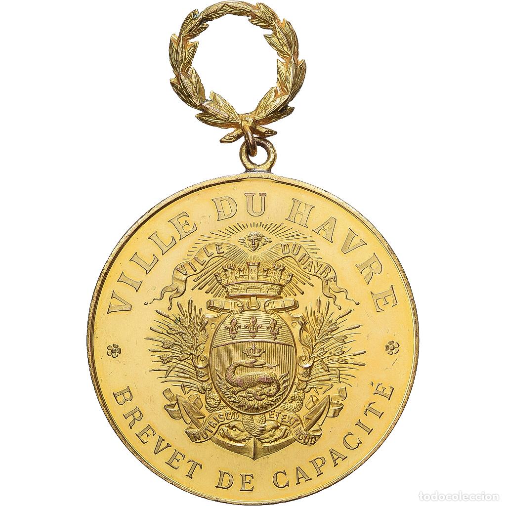 Medallas hist&oacute;ricas: [#1529428] Francia, medalla, Brevet de Capacit&eacute;, Ville du Havre, Copper Gilt, EBC