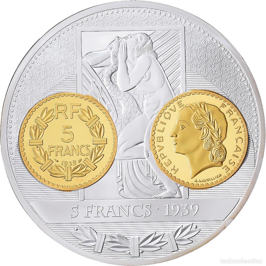 Medallas hist&oacute;ricas: [#1529033] Francia, medalla, Histoire de la Monnaie Fran&ccedil;aise, 5 Francs 1939, 2013, Copper