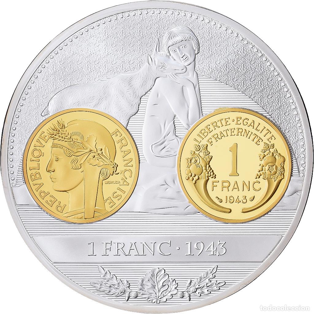 Medallas hist&oacute;ricas: [#1529032] Francia, medalla, Histoire de la Monnaie Fran&ccedil;aise, 1 Franc 1943, 2013, Copper