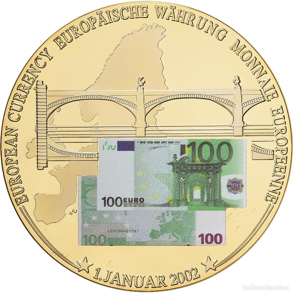 Medallas hist&oacute;ricas: [#1529231] Francia, medalla, Monnaie Europ&eacute;enne, Billet de 100 Euro, Copper Gilt, SC+