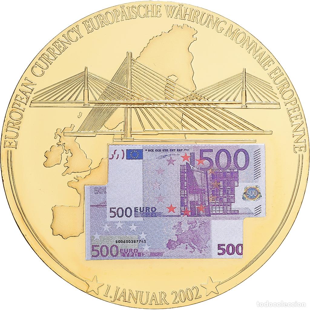 Medallas hist&oacute;ricas: [#1529232] Francia, medalla, Monnaie Europ&eacute;enne, Billet de 500 Euros, Copper Gilt, SC+