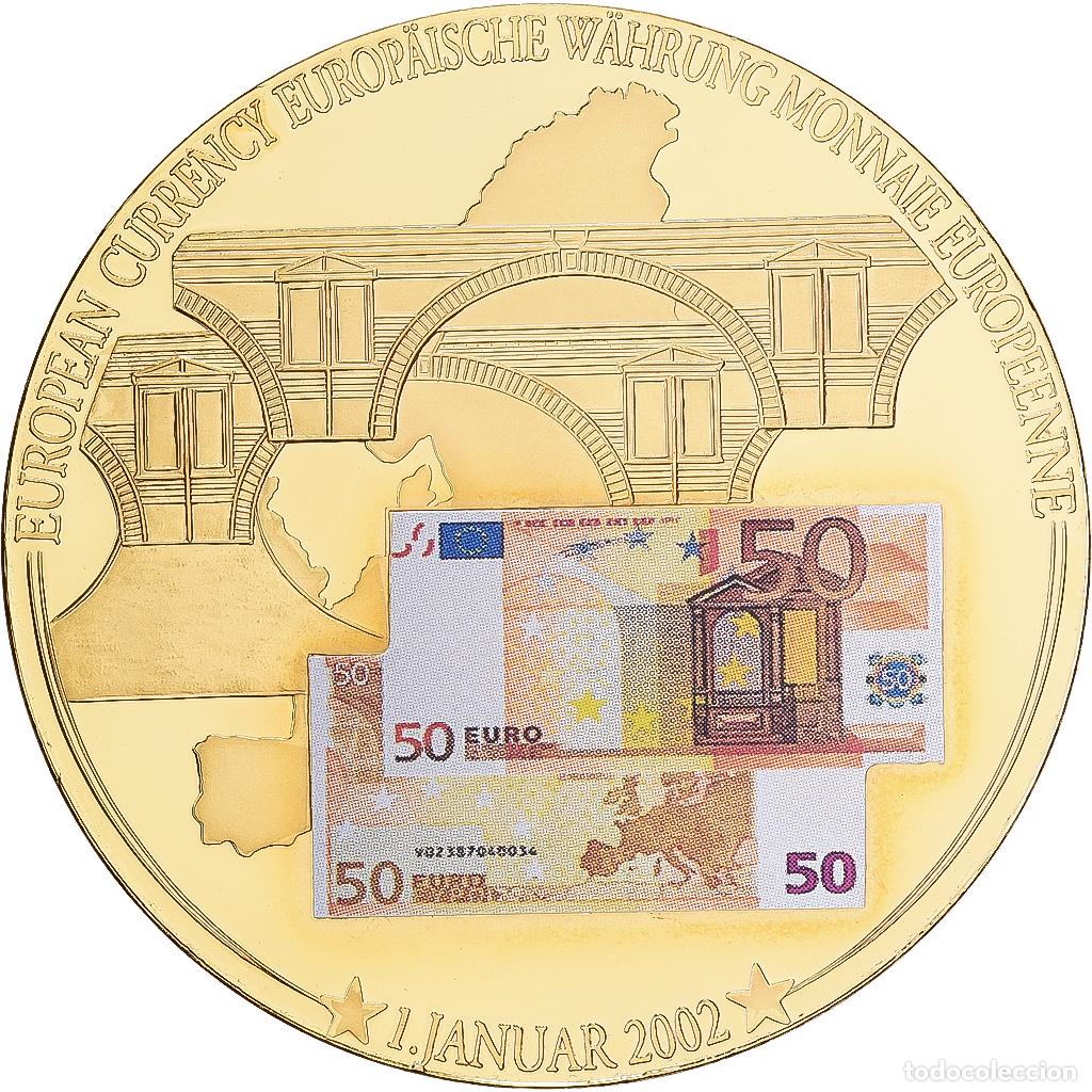 Medallas hist&oacute;ricas: [#1529235] Francia, medalla, La Monnaie Europ&eacute;enne, Billet de 50 Euro, Copper Gilt, SC+