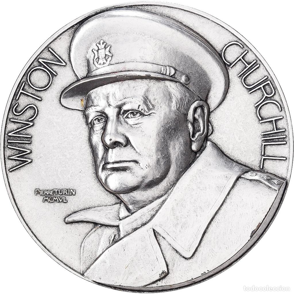 Medallas hist&oacute;ricas: [#1529265] Francia, medalla, Winston Churchill, Bronce plateado, Turin, EBC
