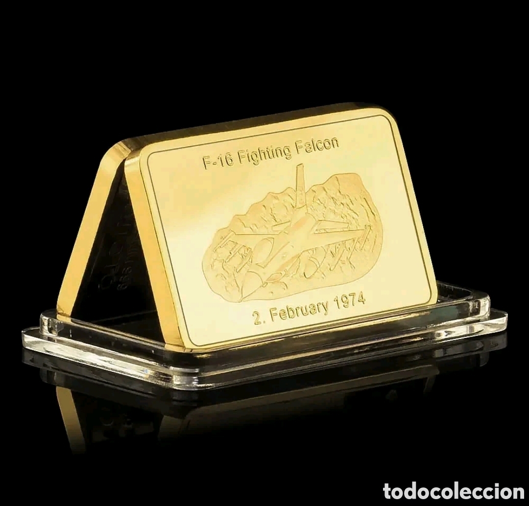 Medallas hist&oacute;ricas: Lingote Conmemorativo Caza F-16 Fighting Falcon Oro 24kt