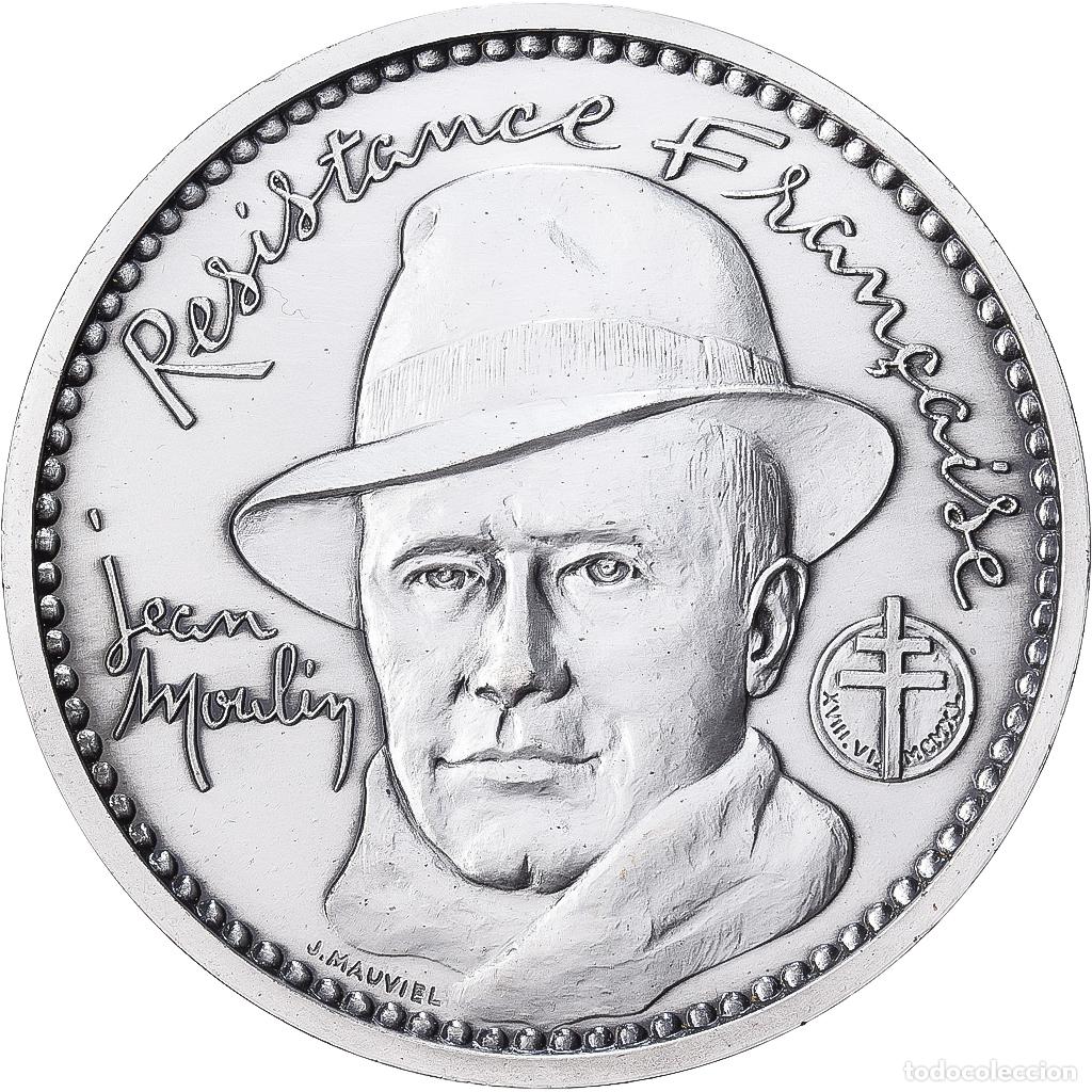 Medallas hist&oacute;ricas: [#1529291] Francia, medalla, R&eacute;sistance fran&ccedil;aise, Jean Moulin, Bronce plateado, Mauviel