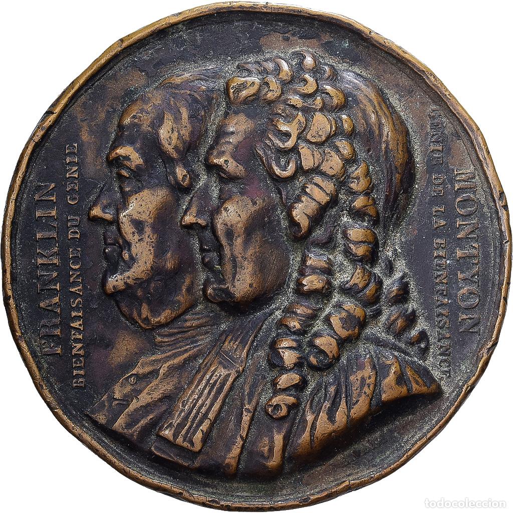 Medallas hist&oacute;ricas: [#1529340] Francia, medalla, Soci&eacute;t&eacute; Franklin et Montyon, 1833, Bronce, BC+