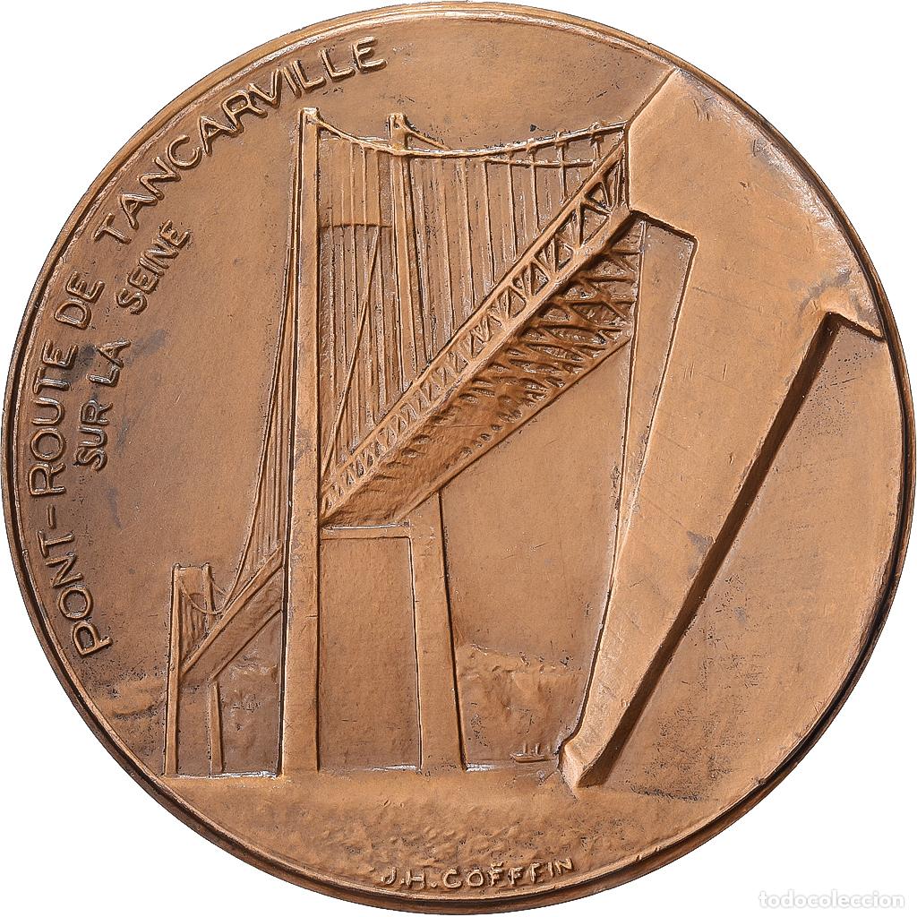 Medallas hist&oacute;ricas: [#1529383] Francia, medalla, Pont-Route de Tancarville, Chambre de Commerce du Havre, 1959