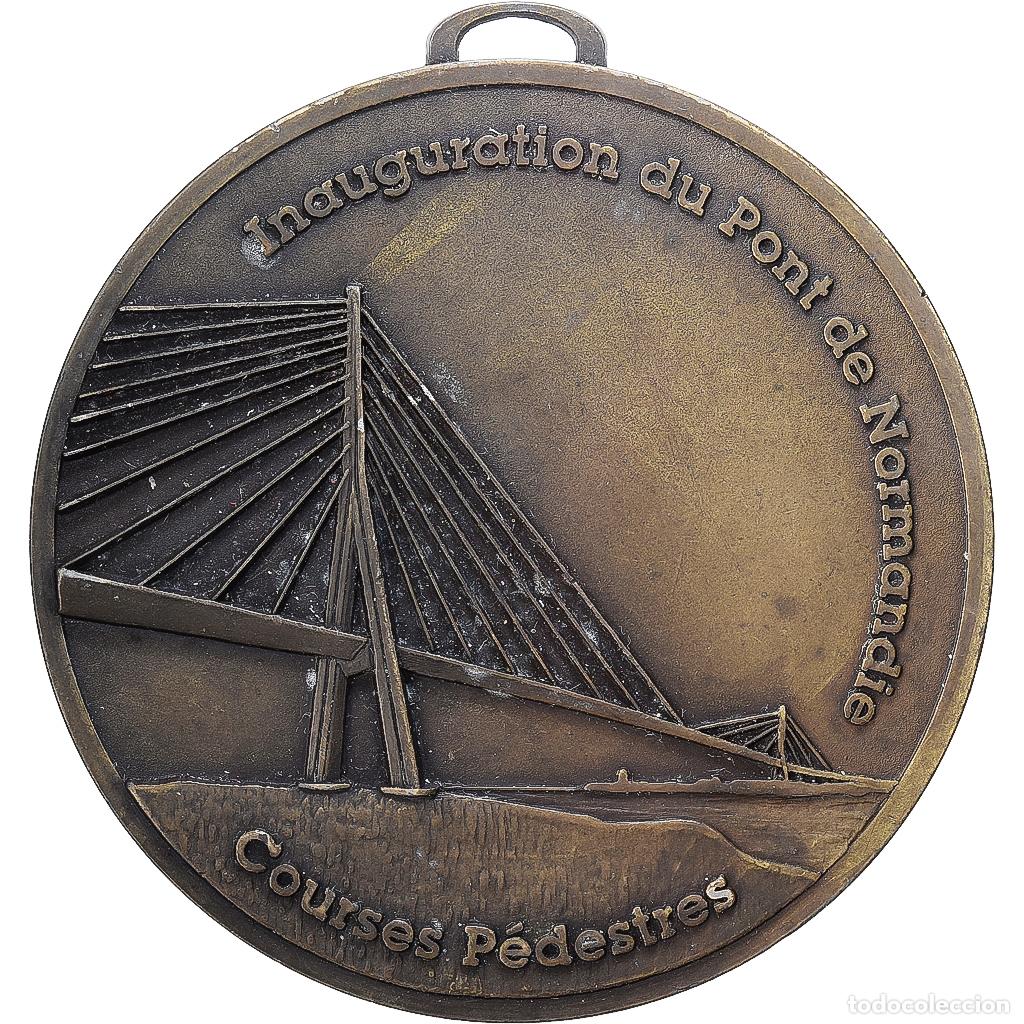 Medallas hist&oacute;ricas: [#1529399] Francia, medalla, Inauguration du Pont de Normandie, Courses P&eacute;destres, 1995