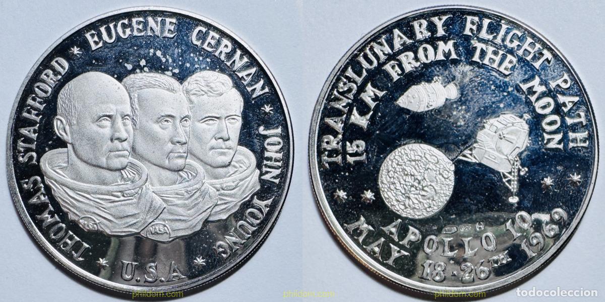 Medallas hist&oacute;ricas: APOLLO 10 THOMAS STAFFORD - EUGENE CERNAN - JOHN YOUNG 1969 MEDALLA PLATA