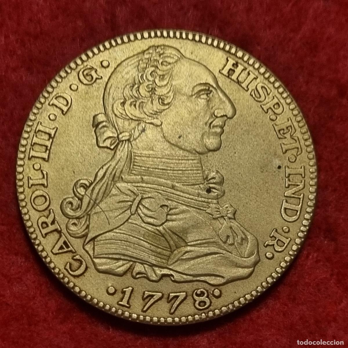 Medallas hist&oacute;ricas: MEDALLA PUBLICIDAD ANEUROL IMITACION ONZA DE ORO 8 ESCUDOS 1778 CARLOS III ORIGINAL C38
