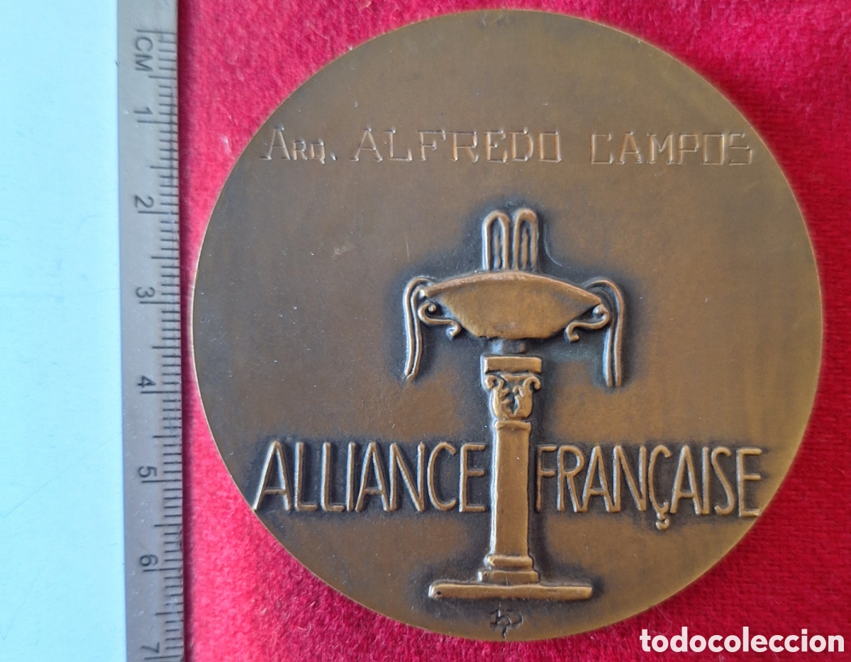 Medallas hist&oacute;ricas: MEDALLA OTORGADA AL GENERAL ARQUITECTO ALFREDO CAMPOS ALIANZA FRANCESA GRABADOR H DROPSI WESTERN UNI