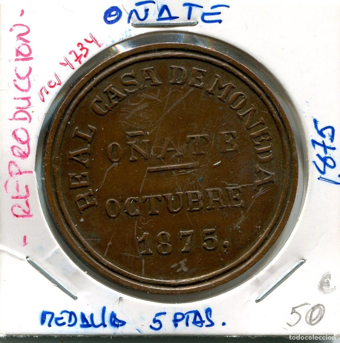 Medallas hist&oacute;ricas: MEDALLA 5 PESETAS O&Ntilde;ATE 1875 ( REPRODUCCION ) ( MES4734 )