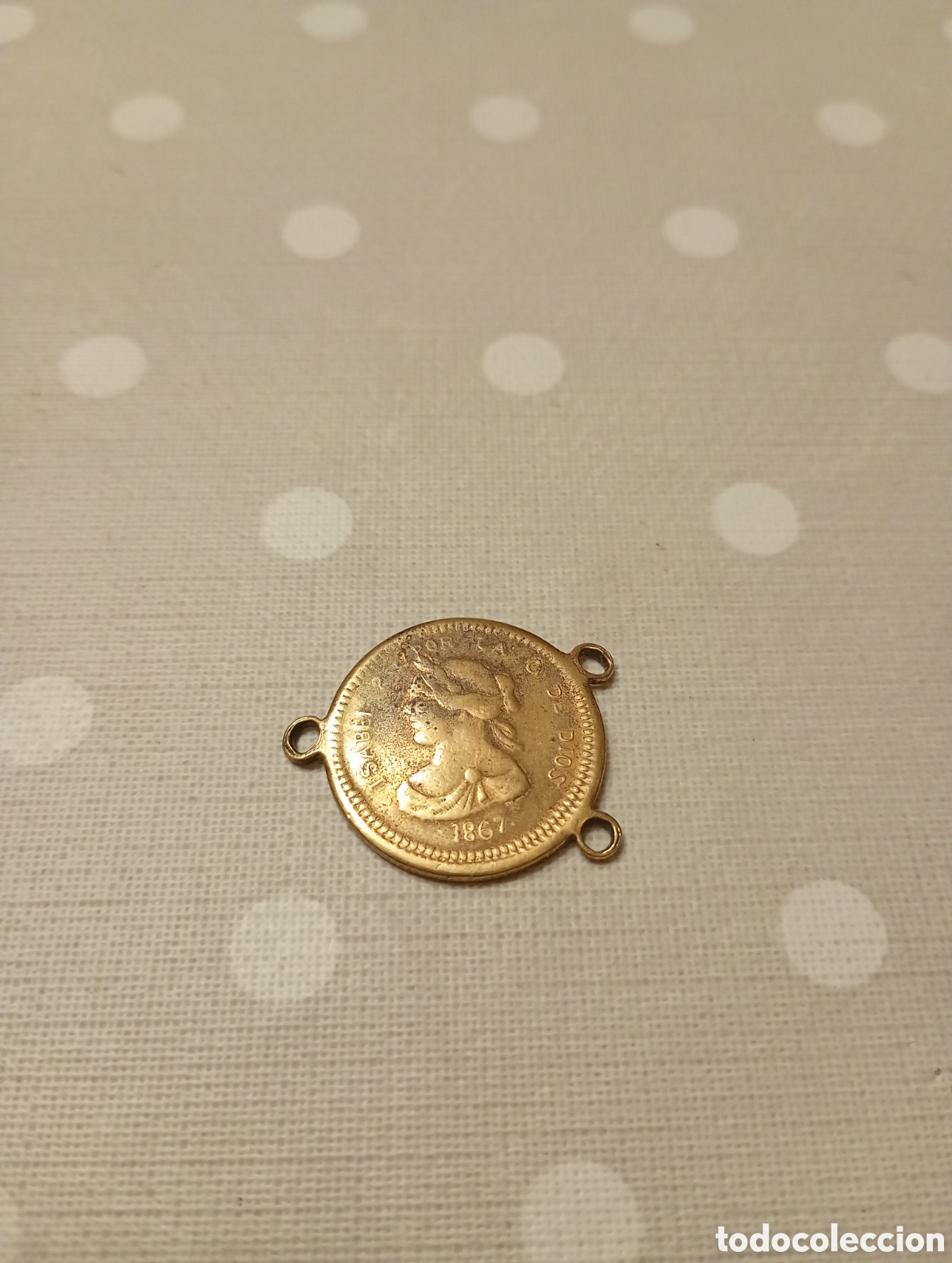 Medallas hist&oacute;ricas: Medallita de Isabel II reina de Espa&ntilde;a, 1867. Imitaci&oacute;n moneda de oro