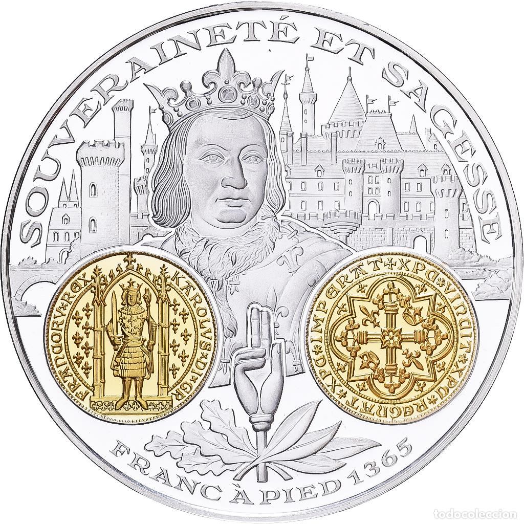 Medallas hist&oacute;ricas: [#1529591] Francia, medalla, Histoire Mon&eacute;taire, Franc &agrave; Pied, Charles V, Plata, FDC