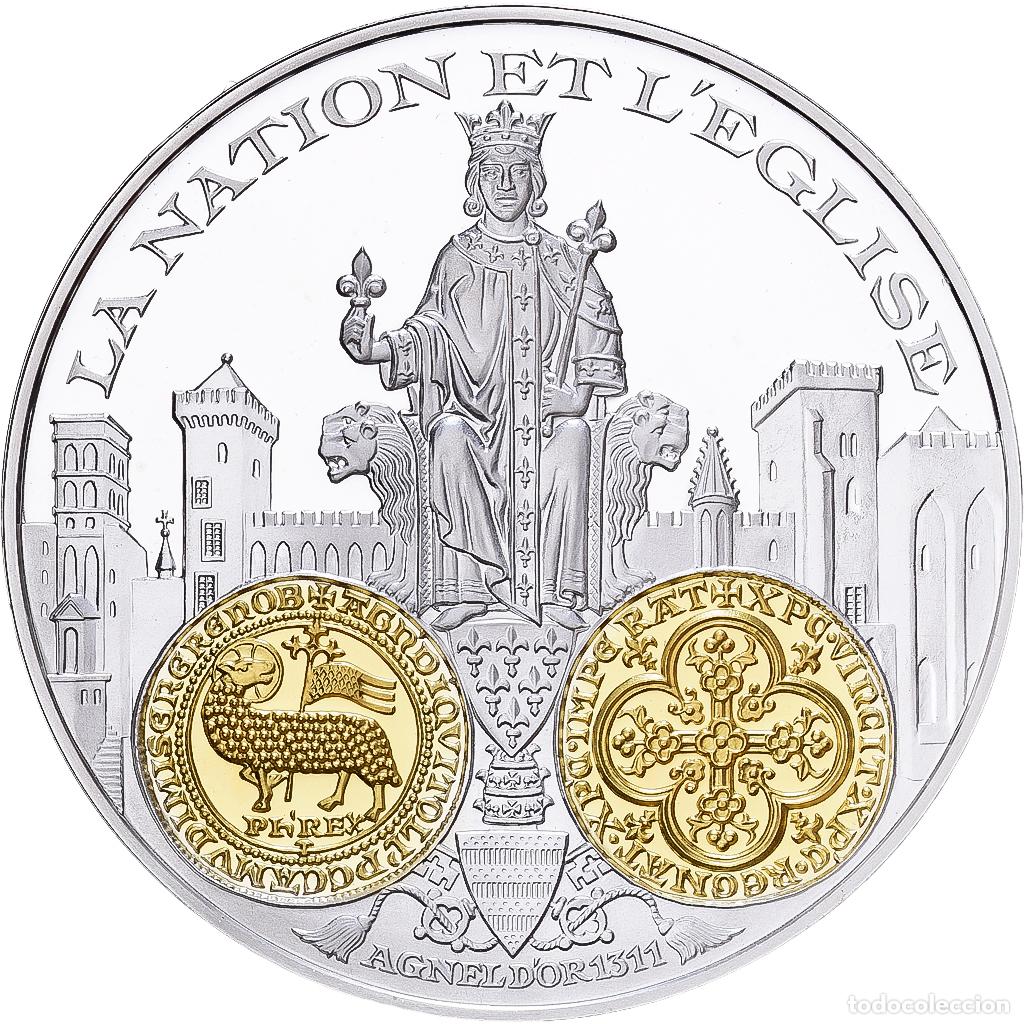 Medallas hist&oacute;ricas: [#1529610] Francia, medalla, 2000 Ans d'Histoire Mon&eacute;taire, Agnel d'Or, Plata, FDC