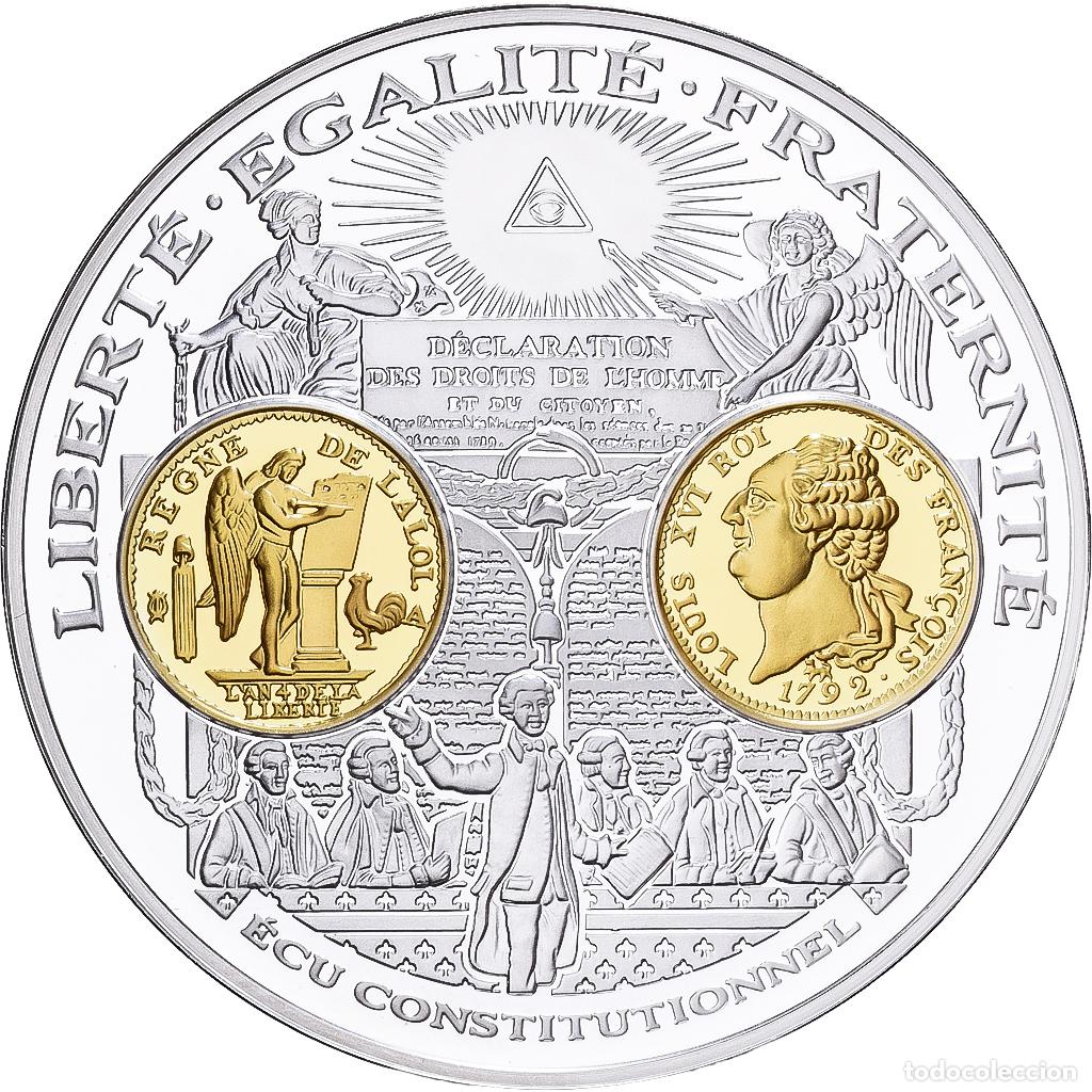 Medallas hist&oacute;ricas: [#1529605] Francia, medalla, Histoire de la Monnaie Fran&ccedil;aise, Ecu Constitutionnel, Plata