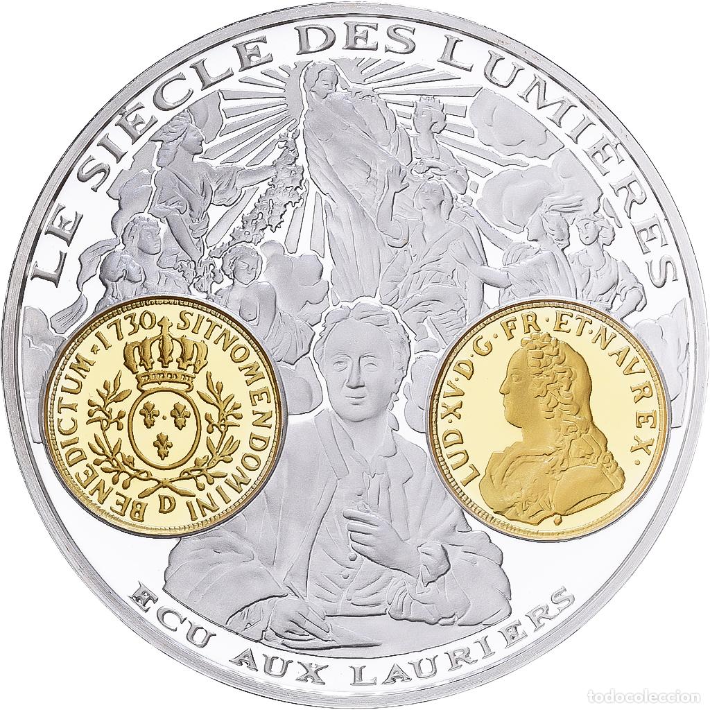 Medallas hist&oacute;ricas: [#1529607] Francia, medalla, Histoire Mon&eacute;taire, Ecu aux Lauriers, Louis XV, Plata, FDC