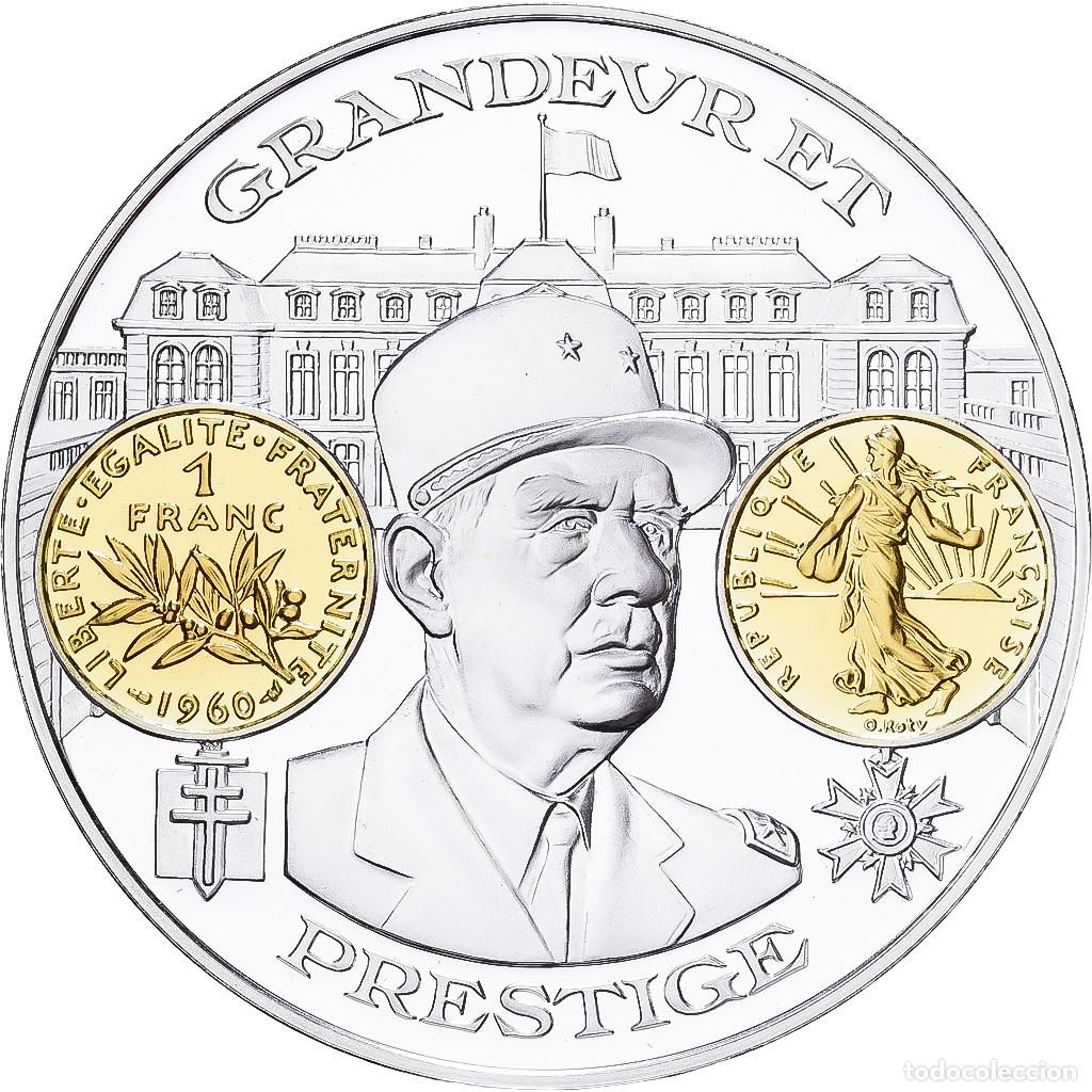 Medallas hist&oacute;ricas: [#1529612] Francia, medalla, Histoire Mon&eacute;taire, Franc Semeuse, De Gaulle, Plata, FDC