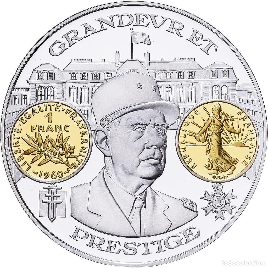 Medallas hist&oacute;ricas: [#1529667] Francia, medalla, Histoire Mon&eacute;taire, Franc Semeuse, De Gaulle, Plata, FDC