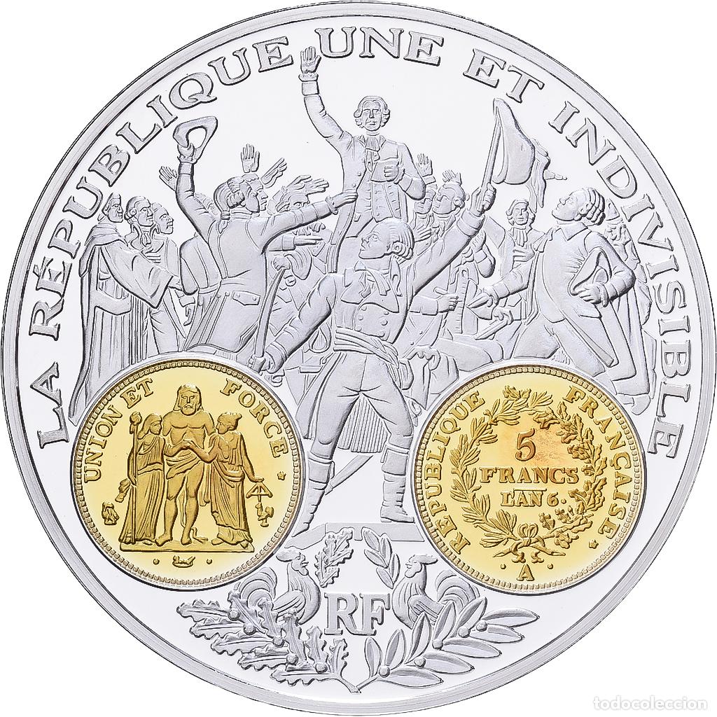 Medallas hist&oacute;ricas: [#1529960] Francia, medalla, Histoire Mon&eacute;taire, 5 Francs Union et Force, Plata, FDC