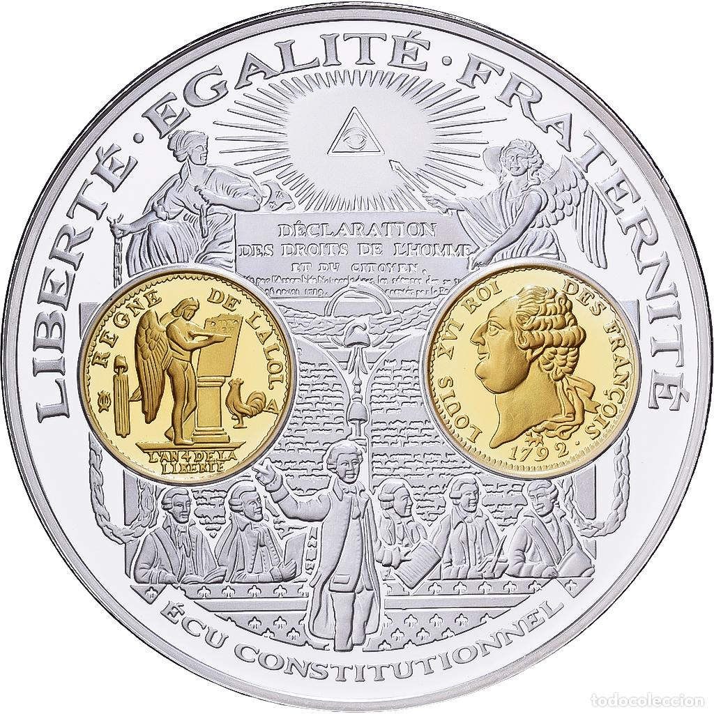 Medallas hist&oacute;ricas: [#1529962] Francia, medalla, Histoire de la Monnaie Fran&ccedil;aise, Ecu Constitutionnel, Plata
