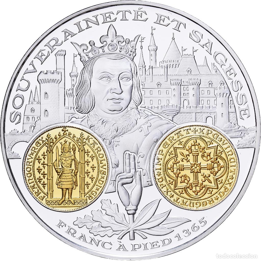 Medallas hist&oacute;ricas: [#1529963] Francia, medalla, Histoire Mon&eacute;taire, Franc &agrave; Pied, Charles V, Plata, FDC