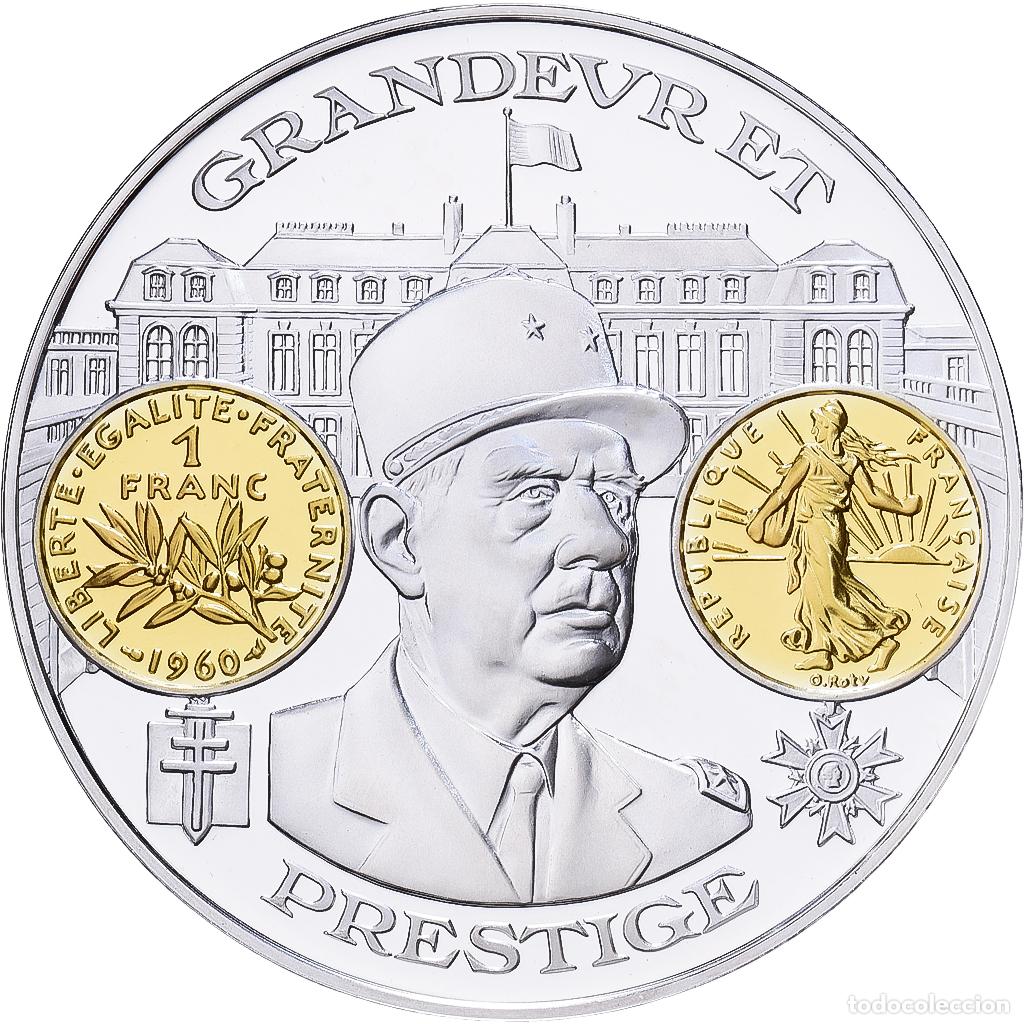 Medallas hist&oacute;ricas: [#1529961] Francia, medalla, Histoire Mon&eacute;taire, Franc Semeuse, De Gaulle, Plata, FDC