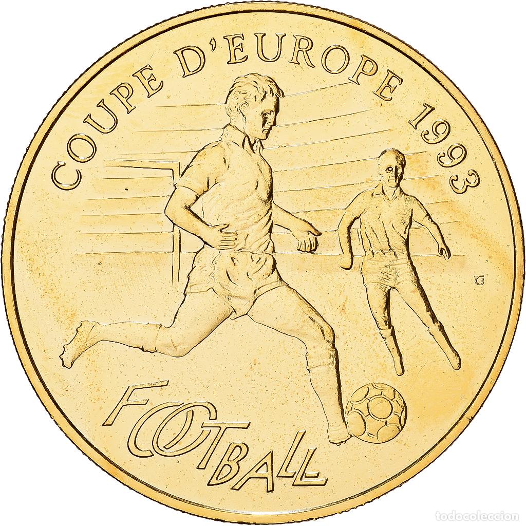 Medallas hist&oacute;ricas: [#1529808] Francia, medalla, Football, Coupe d'Europe, Marseille-Munich, 1993, Cobre -
