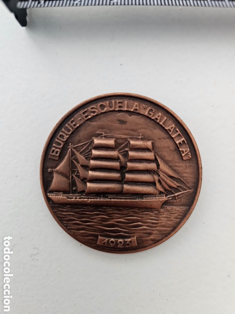 Medallas hist&oacute;ricas: Medalla de cobre Sal&oacute;n N&aacute;utico de Barcelona XXXIII 1994 buque escuela Galatea 1923. Vallmitjana